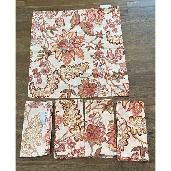 April Cornell Cotton Floral Napkin Set Ivory/Rust /Red/Pinks Set of 4 - Picture 1 of 2